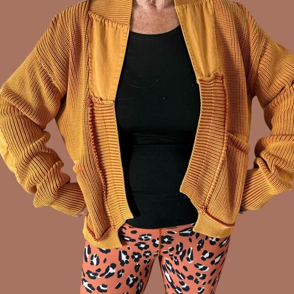 Free People We The Free Cropped Worn Thru Surplus Cardigan Sweater XL - Picture 2 of 10